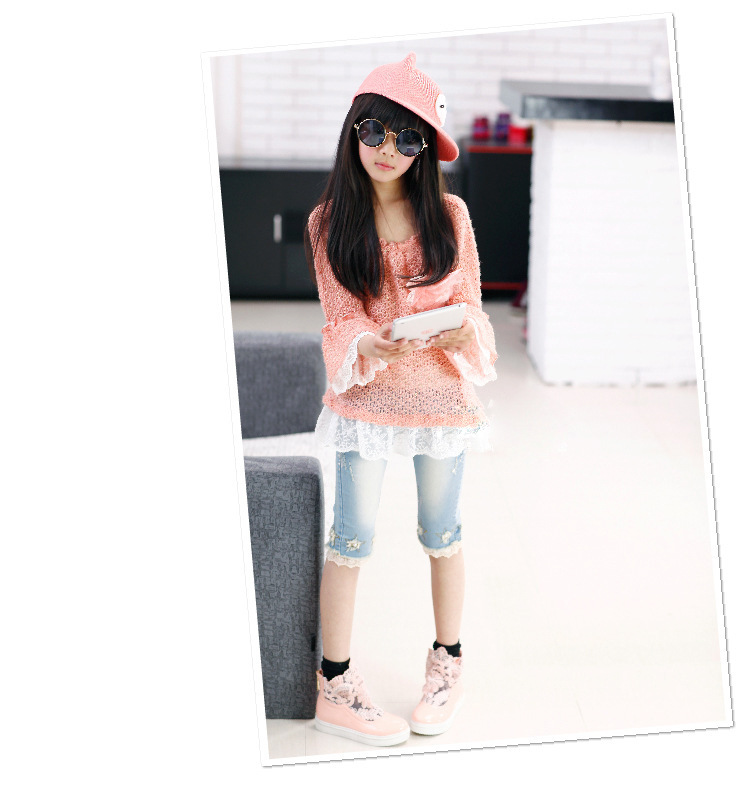 童裤-<em>女童</em>牛仔<em>中裤</em> 2014夏季<em>韩版</em>来自星星的你