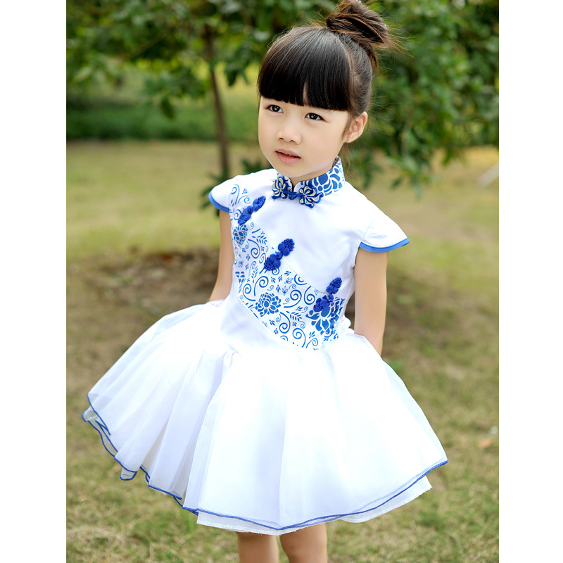 童装连衣裙 儿童女青花瓷纱裙 <em>小女孩</em>蓬蓬裙舞