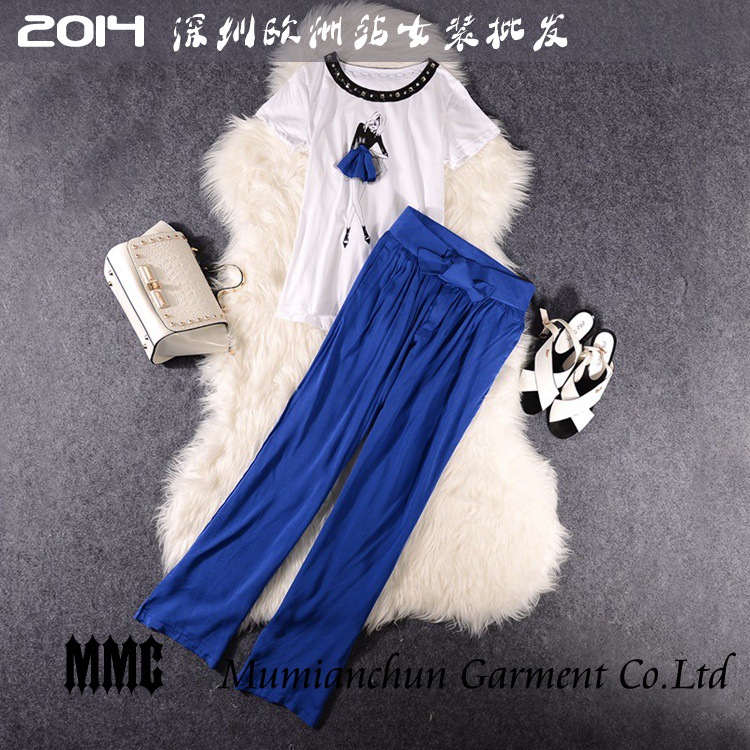 装跳舞女孩蓝色长裤套装<em>欧洲站女装批发微信</em>代