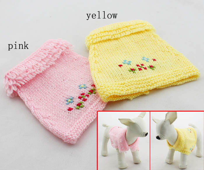 宠物<em>毛衣</em> 小狗狗<em>衣服</em> 绣花毛线披肩粉色黄色 图