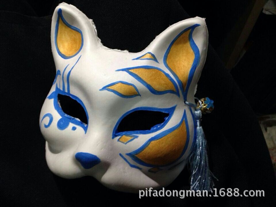 手绘狐狸面具狐狸半脸面具动漫cos狐狸面具漫展热卖流苏铃铛款