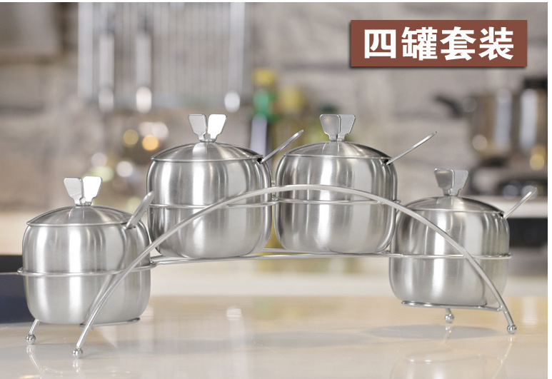韩式不锈钢调味罐 砂光三味四味 调味盒 调料缸 时尚创意居家用品