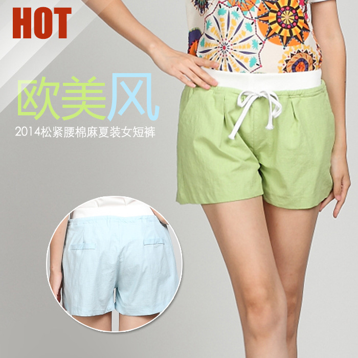 厂家直销松紧腰<em>亚麻短裤女夏宽松</em> 夏季大码夏