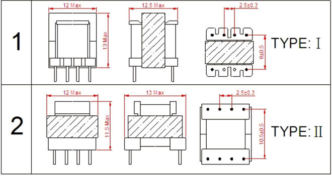 供应ee10变压器(高度10.5mm 立式与卧式内有具体尺寸图