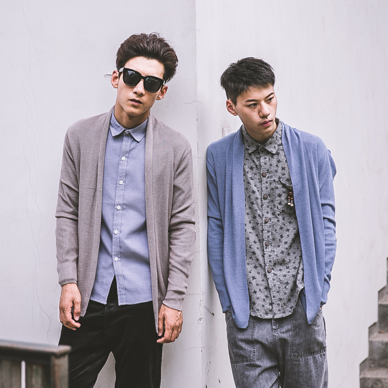 2014日系男装<em>无扣</em>长袖<em>开衫</em> 男士<em>针织</em>衫外套线