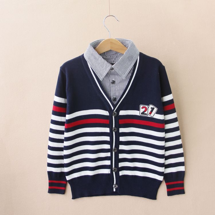 新款2014春装 儿童<em>百搭条纹</em>韩版 男童<em>针织</em>衫开