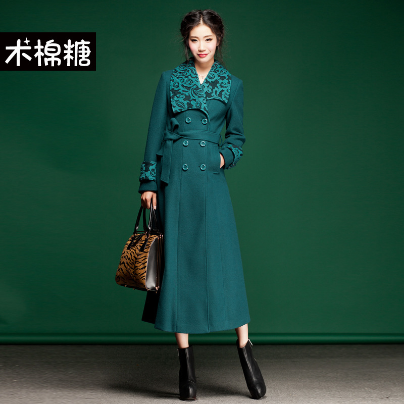 木棉糖秋冬新款羊绒长款<em>风衣修身大衣外套女士</em>