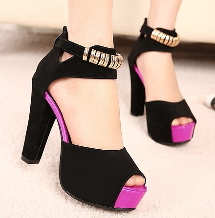 批发一件代发日韩系鱼嘴绒面高跟凉鞋<em>女鞋子</em> 