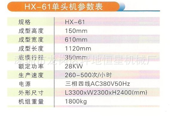 HX-61單頭機參數