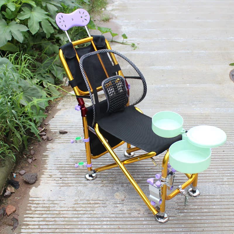 垂钓椅-铝合金休闲3折叠多功能双炮台钓鱼椅凳