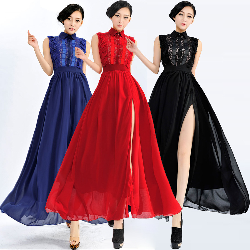 春夏新款<em>女装长裙</em> 欧美<em>时尚</em>大牌气质蕾丝花边