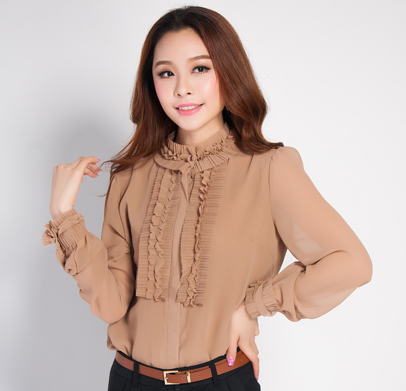 NC13-1302 2014新款<em>韩国女装</em> 长袖雪纺衫<em>春装</em>