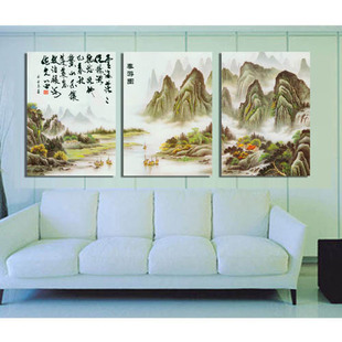 【易品】装饰画批发 山水画*国画装裱三联无框画