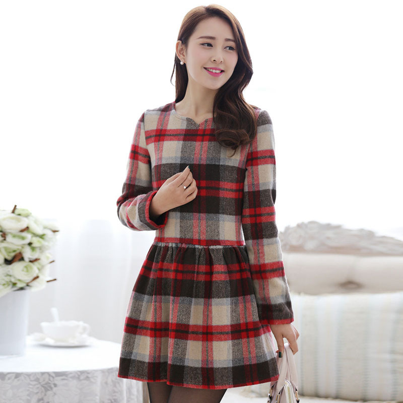 批发2014年春季新款女装韩版格纹加厚打底裙