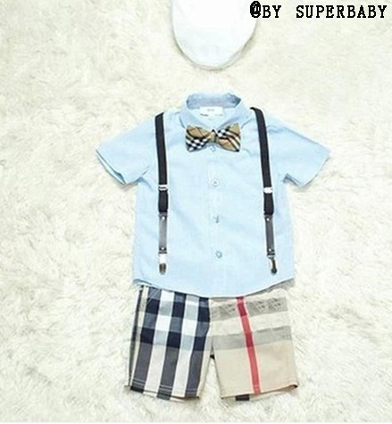 2014外贸 童装批发 短袖<em>衬衫配格子短裤</em>套装 图
