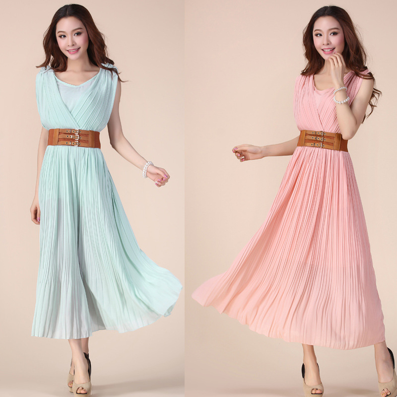 2014新款立体蕾丝花朵<em>雪纺连衣裙</em>长裙波西米