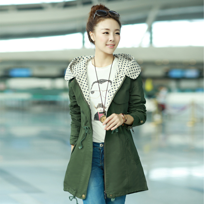 风衣2014新款秋冬装风衣女中长款连帽外套韩