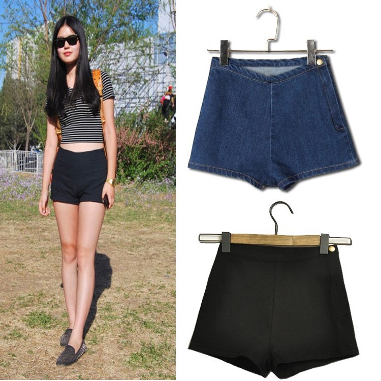 欧美国AA风格款<em>修身</em>翘臀紧身<em>高腰</em>牛仔<em>短裤</em>春