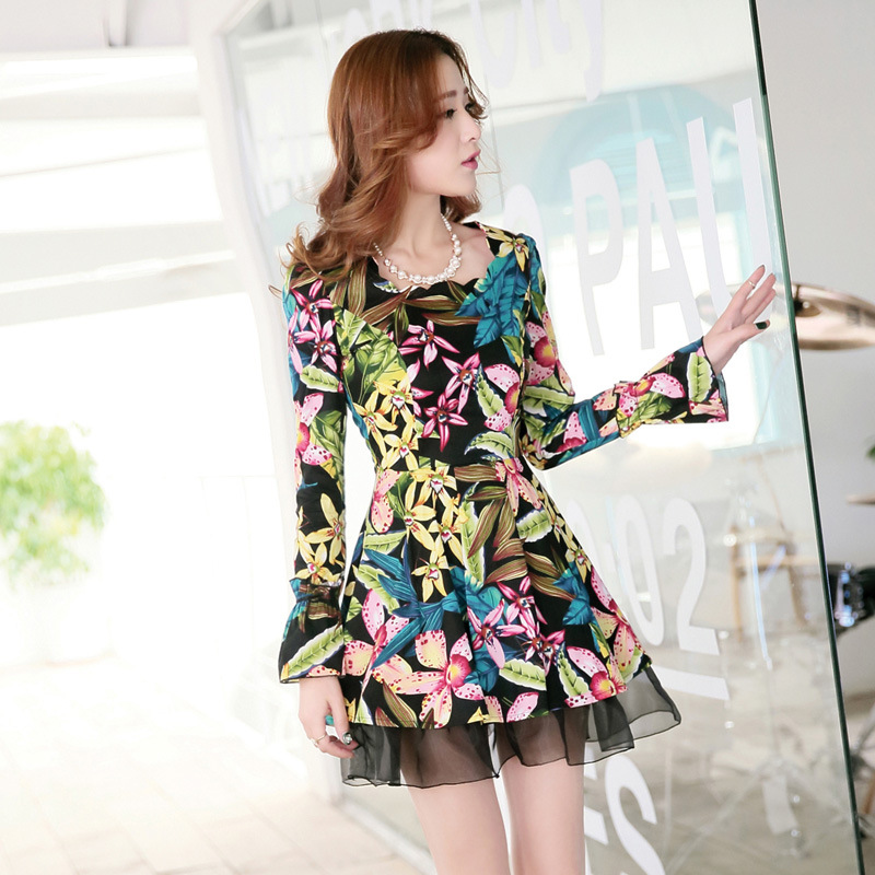 2014<em>春季</em>新款<em>女装</em> 韩版连衣裙 圆领长袖公主<em>裙</em>