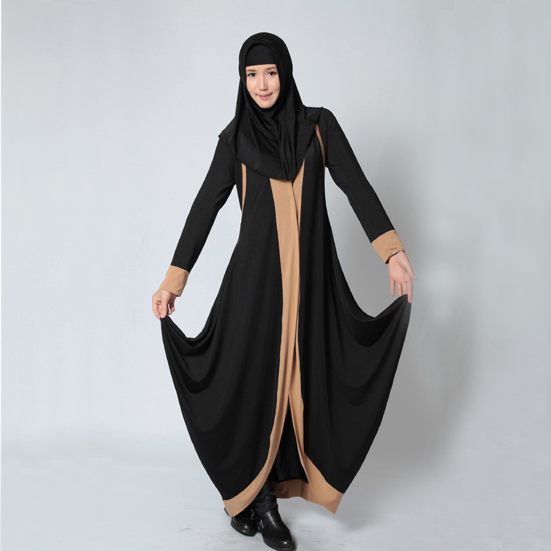 看生活穆斯林服饰花苞裙撞色针织连衣裙阿拉伯