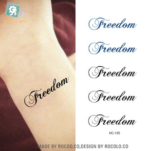 防水纹身贴纸定做 男女款贴的刺青英文freedom字母潮流图案hc1135