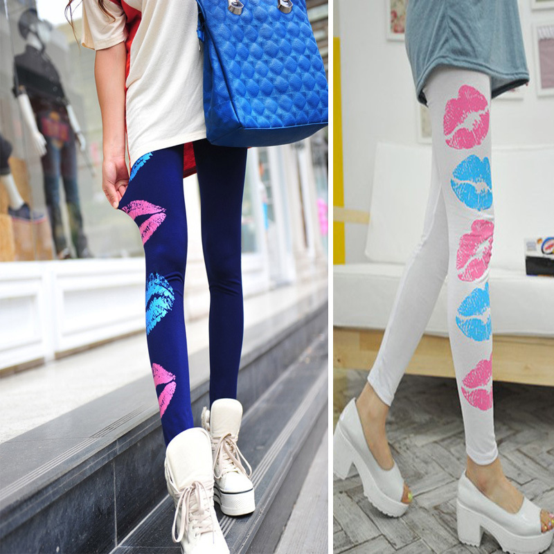 2014春夏秋季韩国彩色印花<em>打底裤女</em>夏季大嘴