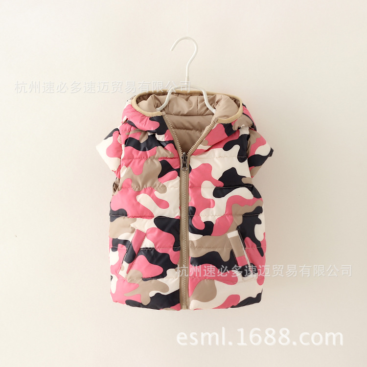 童<em>马甲</em>-童<em>马甲</em> 女童<em>马甲</em> 外贸<em>儿童</em>两面穿<em>迷彩</em>棉