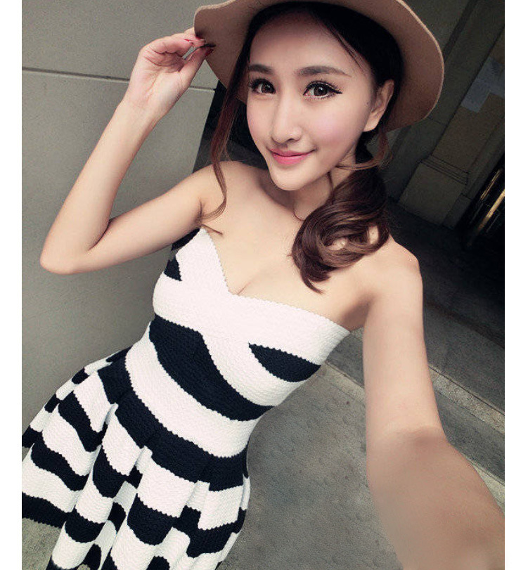 2014春装新款 <em>韩版时尚女装</em>抹胸条纹性感 弹力