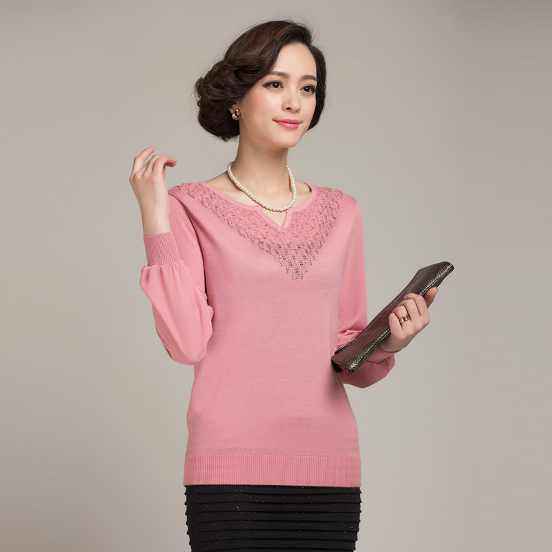 咏竹<em>女装</em> 2014年<em>春季</em>新款<em>针织衫</em> 精品纯色镶钻