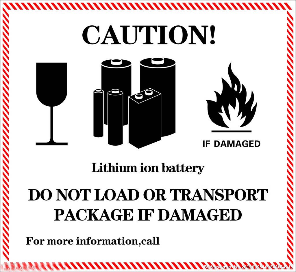 caution 航空警示标签 锂电池不干胶易碎标签封箱贴纸 12*11cm
