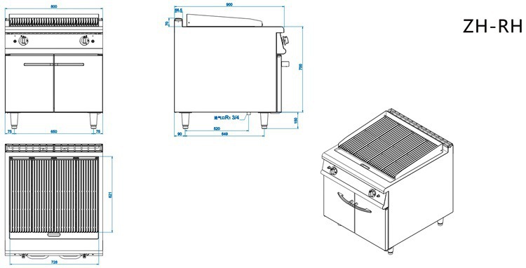 ZH-RH燃气岩火烧烤炉连柜座0006