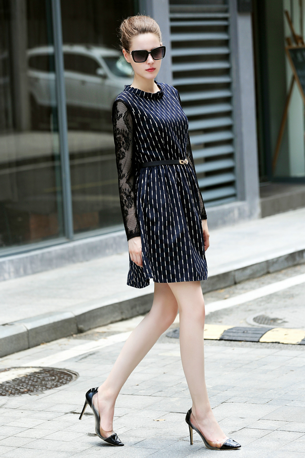 女装批发 女士连衣裙批发 2016秋装新款连衣裙经典格子时尚精品连衣裙