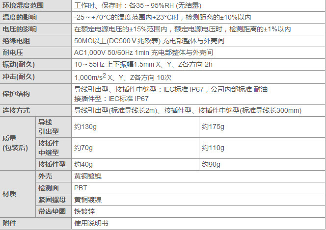 欧姆龙接近开关传感器参数1