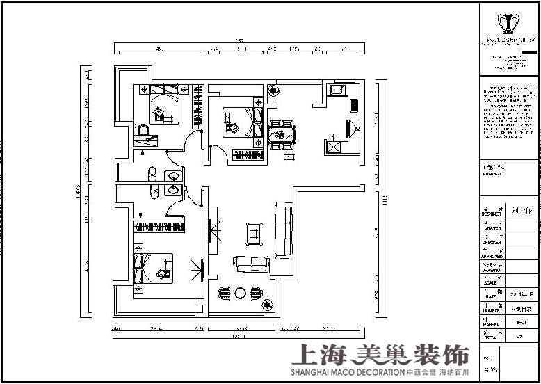 翰宇天悦95平三室二厅户型图