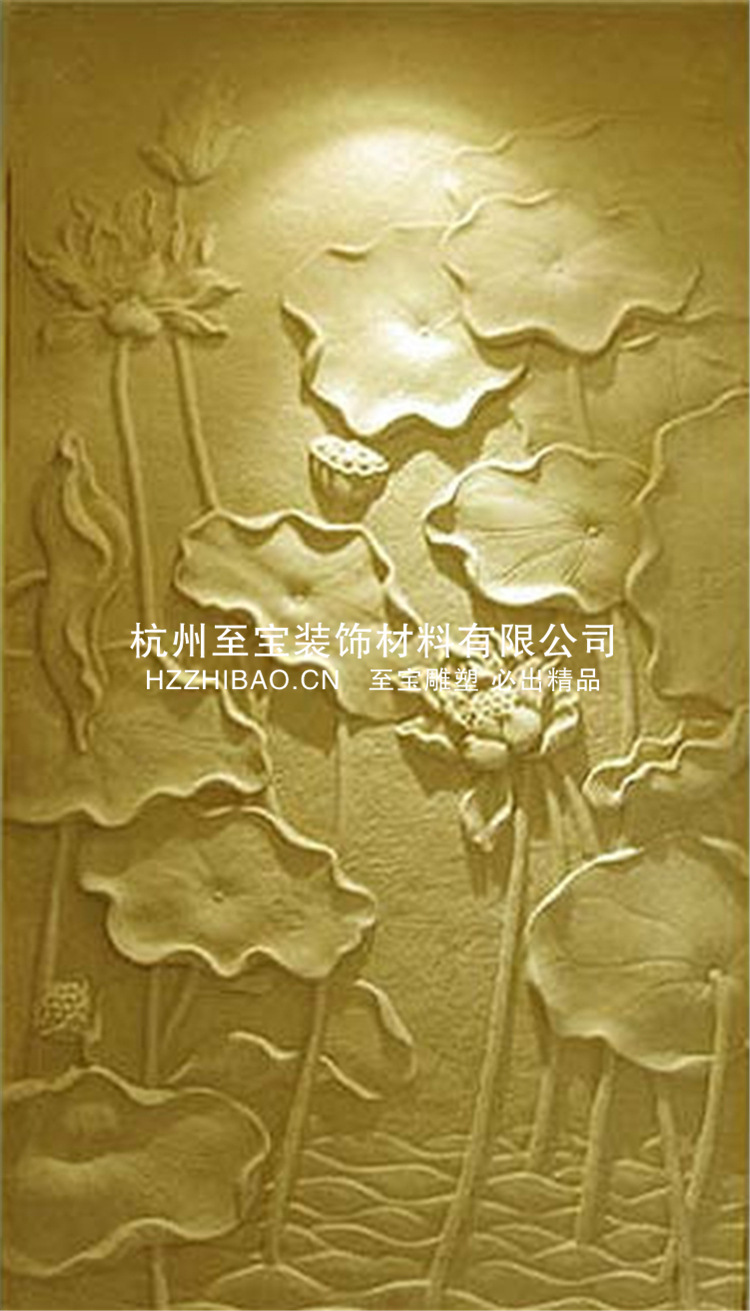 荷花图 厂家批发中式人造艺术砂岩浮雕壁画背景墙装饰 玻璃钢浮雕