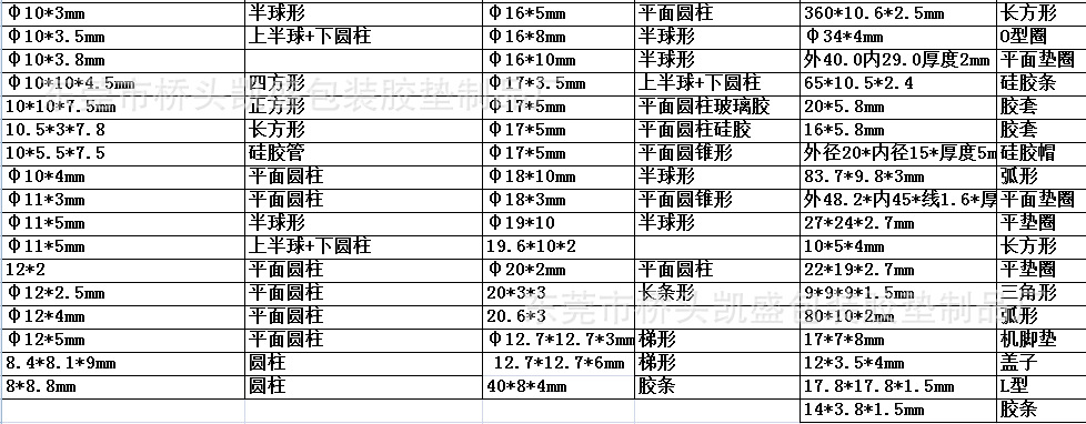 硅胶垫尺寸图