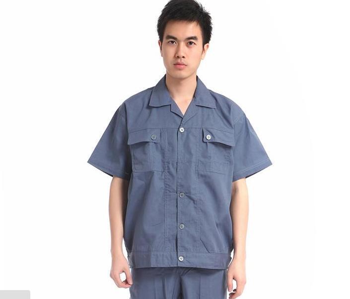 廠家定做,細帆布短袖夏季工作服,職業高檔工裝,男女款淺灰色套裝