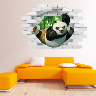 aw3005功夫熊猫3d穿墙立体墙贴 儿童房幼儿园装饰墙贴 厂家批发