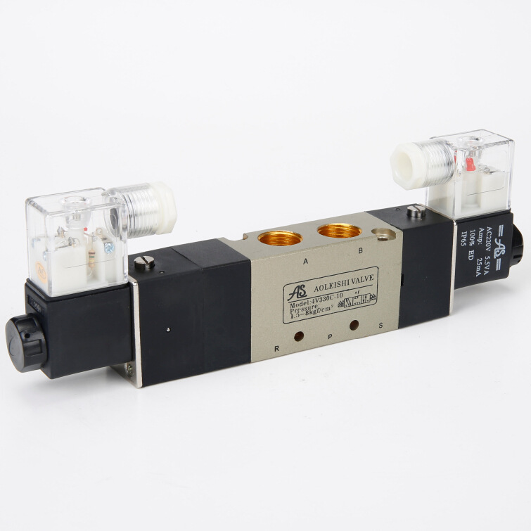 奥雷士as 4v330c/e/p-10 电磁阀 三位五通 中封式电磁阀 双电控