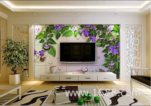 蓝花绿叶背景墙