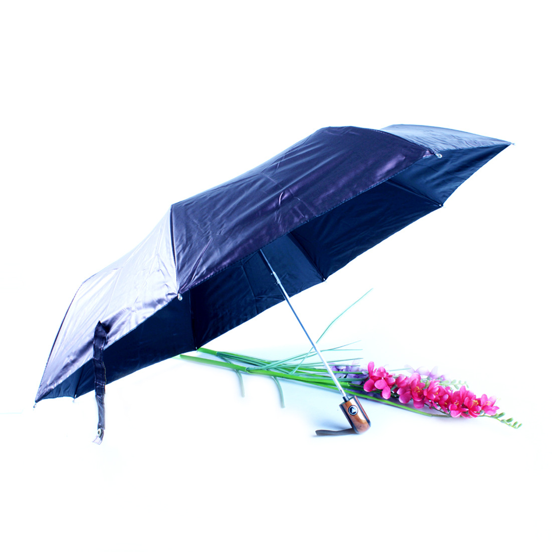 雨秀 半自动黑胶三折伞