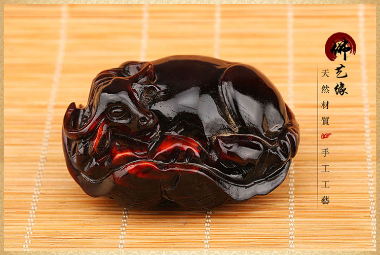 老红水牛角雕刻水牛手把件 仿古老物件 复古 做旧工艺品 古玩杂项
