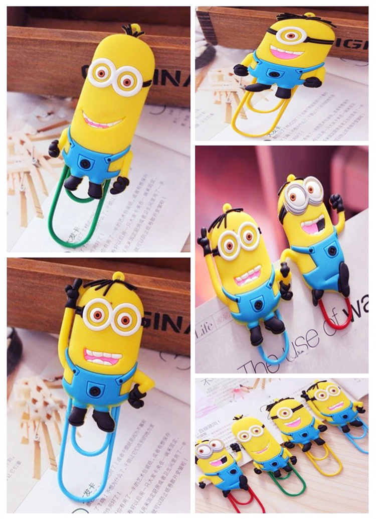 厂家直销 pvc回形针书签 可爱小黄人书签夹回形针定制 批发