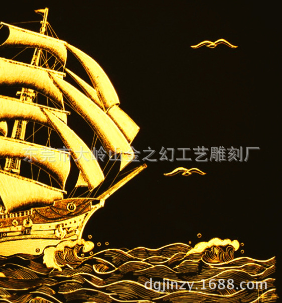 手工雕刻画丨装饰画丨金雕画丨铜板画丨金属画丨一帆风顺