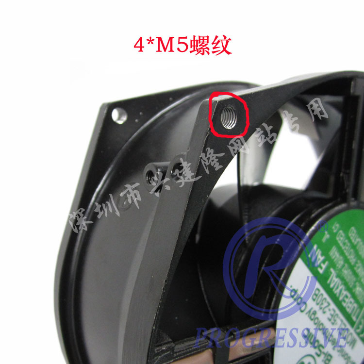 台湾百瑞 配螺丝配防护网罩5E-230B 黑色全金属散热风扇——百瑞风扇5E-230B实物图——攻丝图