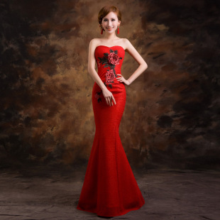 红色婚纱礼服新娘敬酒服晚礼服新款2015鱼尾婚礼订婚结婚礼服女
