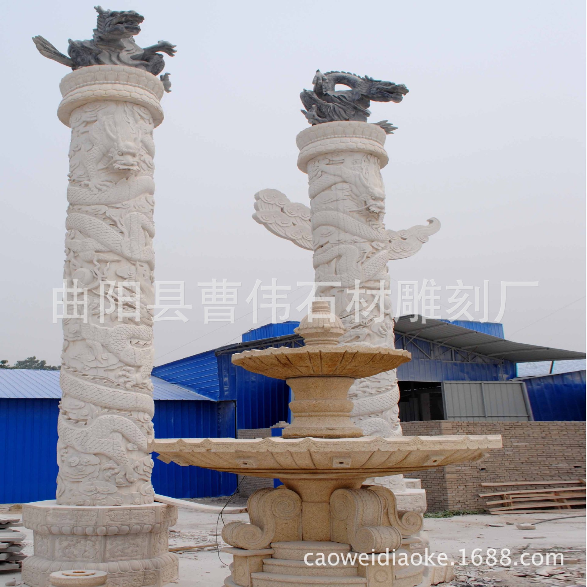 石雕盘龙柱,汉白玉盘龙柱,华表,柱子,加工订做