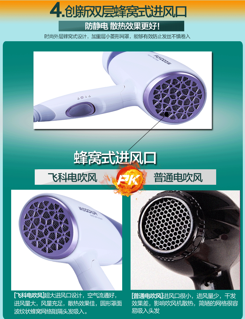 飞科fh6250电吹风机1500w 冷热风恒温护发静音电吹风干发器吹头发