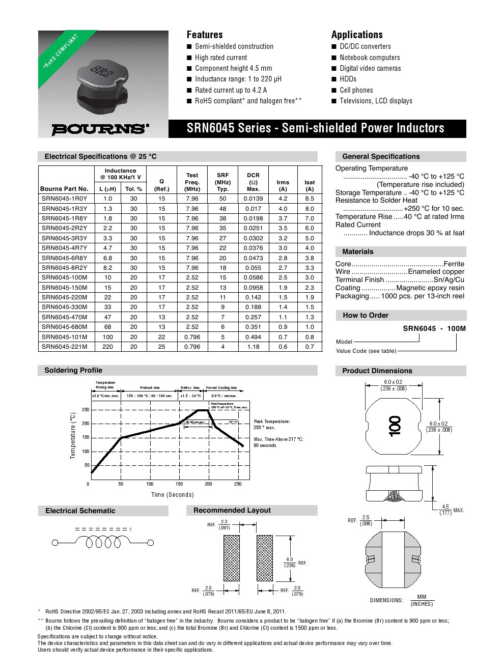 inductor固定值电感器_fixed电感器_【bourns/伯恩斯 srn6045-1r8y