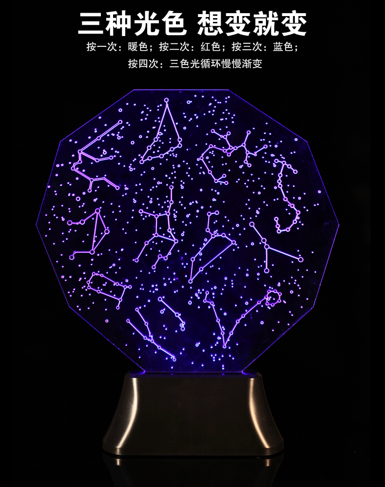 吉之优3d创意台灯 台灯 小夜灯 十二星座投影灯